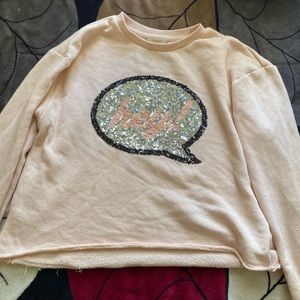 Pink crop top it says hey!  Size L